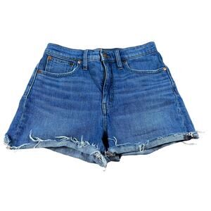 MADEWELL Medium Wash Blue High Rise Denim Shorts Women's Size 27 Frayed Hems
